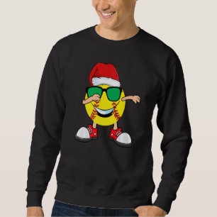 Dabbing Softball Ball Santa Hat Sunglasses Christ Sweatshirt