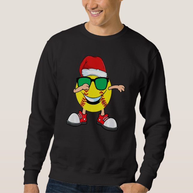 Dabbing Softball Ball Santa Hat Sunglasses  Christ Sweatshirt (Front)