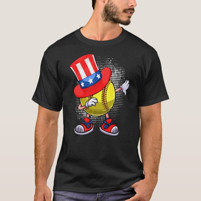 Dabbing Softball Ball & Uncle Sam Hat American 4th T-Shirt (Front)