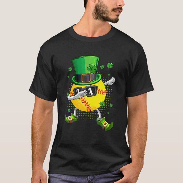 Dabbing Softball Shamrock Funny Irish St Patrick D T-Shirt (Front)