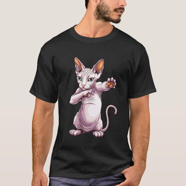 Dabbing Sphynx Cat Cool Cat Lover T-Shirt (Front)