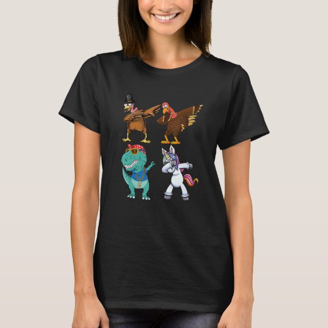Dabbing Squad turkey unicorn dinosaur thanksgiving T-Shirt (Front)