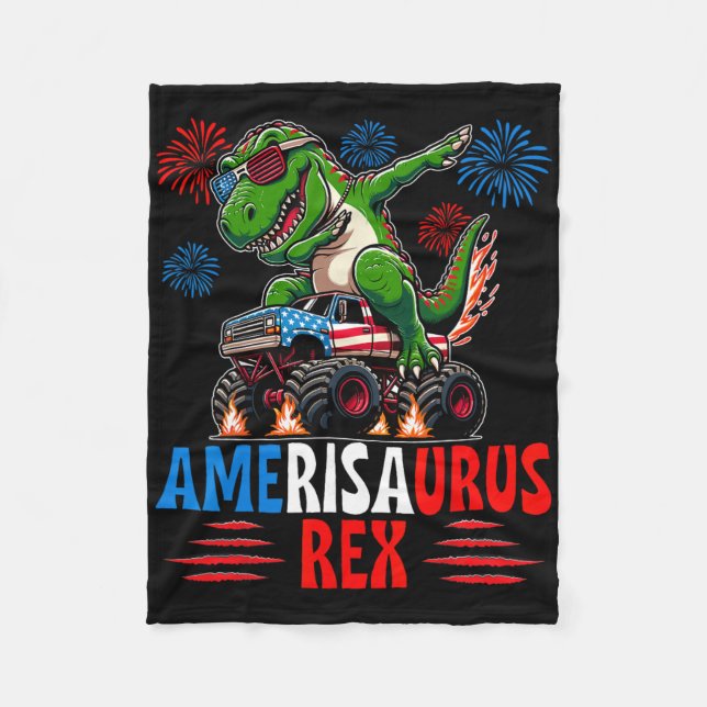 Dabbing T-rex Patriotic Usa Flag 4th Of July Ameri Fleece Blanket (Front)