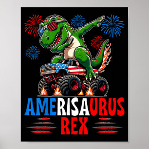 Dabbing T-Rex Patriotic USA Flag 4th of July Poster