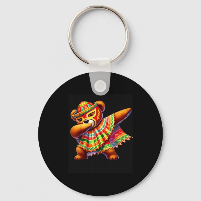 Dabbing Teddy Bear Lucha Libre Cinco De Mayo Mexic Key Ring (Front)