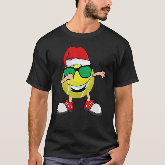 Dabbing Tennis Ball Santa Hat Sunglasses   Christm T-Shirt (Front)