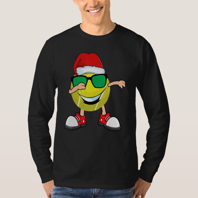 Dabbing Tennis Ball Santa Hat Sunglasses   Christm T-Shirt (Front)