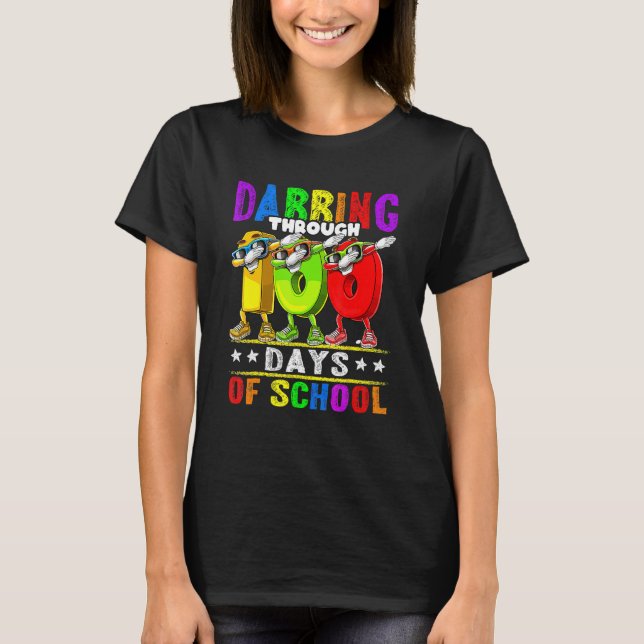 Dabbing Through 100 Days of School 100th Day Schoo T-Shirt (Front)