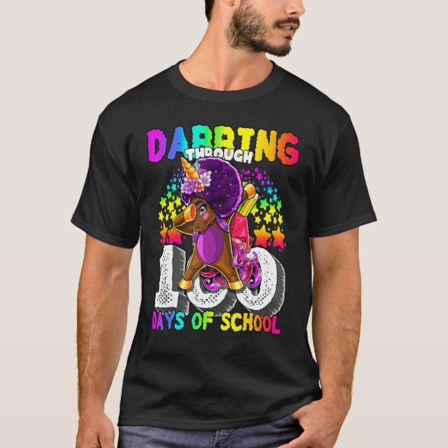 Dabbing Through 100 Days Of School Funny Cute Unic T-Shirt (Front)
