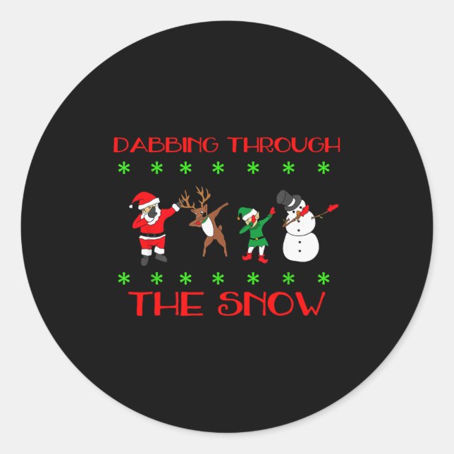 Dabbing Through The Snow Funny Christmas Design  Classic Round Sticker (Front)