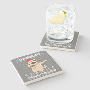 Dabbing Through The Snow Pug Ugly Christmas Sweate Stone Coaster