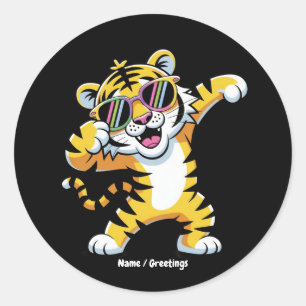 Dabbing Tiger with Sunglasses in Rainbow Funny Classic Round Sticker