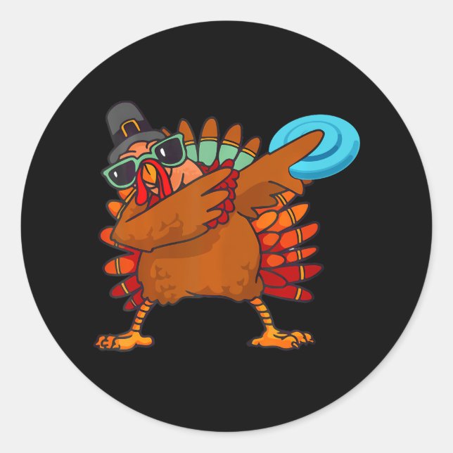 Dabbing Turkey & Disc Golf Autumn Fall Vibes Classic Round Sticker (Front)