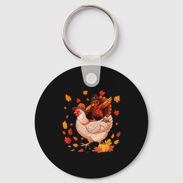 Dabbing Turkey On Chicken Thanksgiving Autumn Lgri Key Ring (Front)