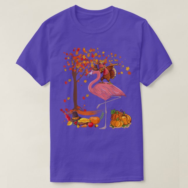 Dabbing Turkey Riding Flamingo Thanksgiving Fall T T-Shirt (Design Front)