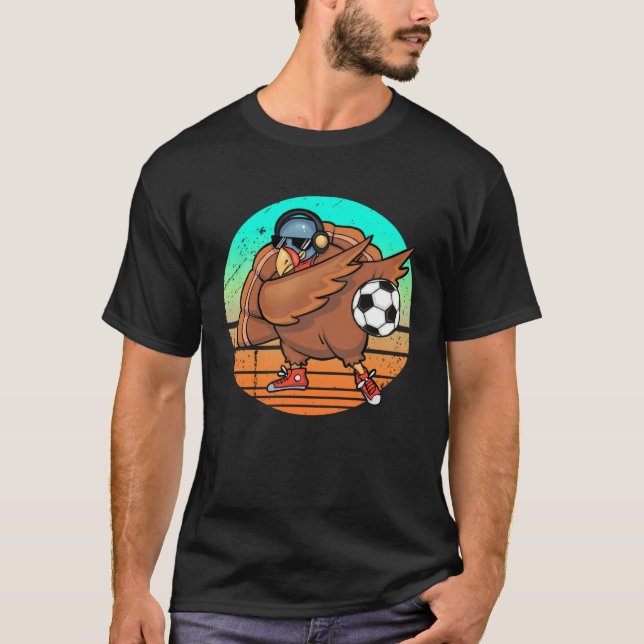 Dabbing Turkey Soccer Player  Thanksgiving Day Fea T-Shirt (Front)