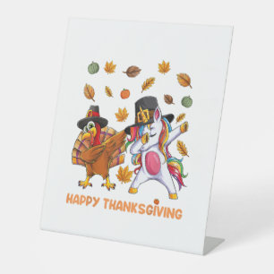 dabbing Turkey Unicorn Thanksgiving For Girls Pilg Pedestal Sign