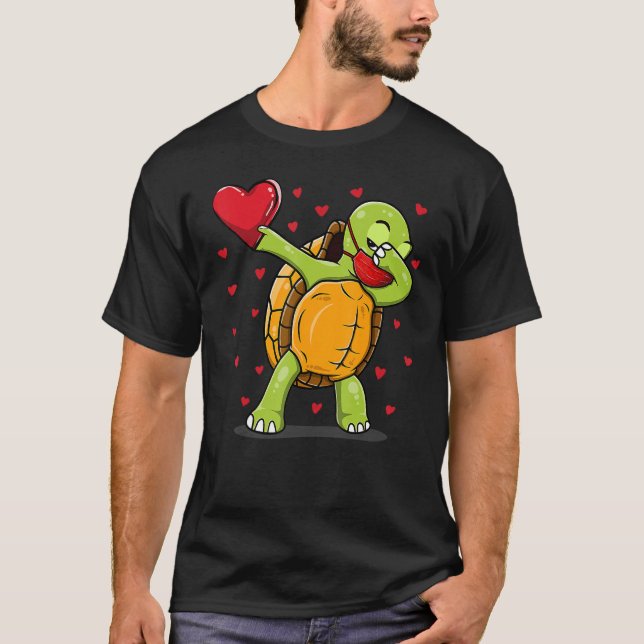 Dabbing Turtle Face Mask Dab Dance Valentine T-Shirt (Front)
