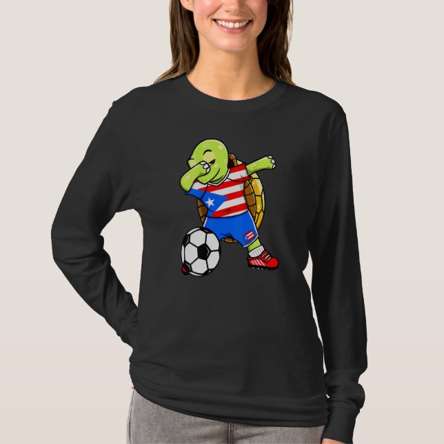 Dabbing Turtle Puerto Rico Soccer Fans Jersey Flag T-Shirt (Front)