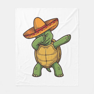 Dabbing Turtle Sombrero Vintage Vector Design_1 Fleece Blanket