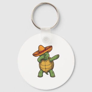 Dabbing Turtle Sombrero Vintage Vector Design_1 Key Ring