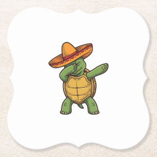 Dabbing Turtle Sombrero Vintage Vector Design_1 Paper Coaster