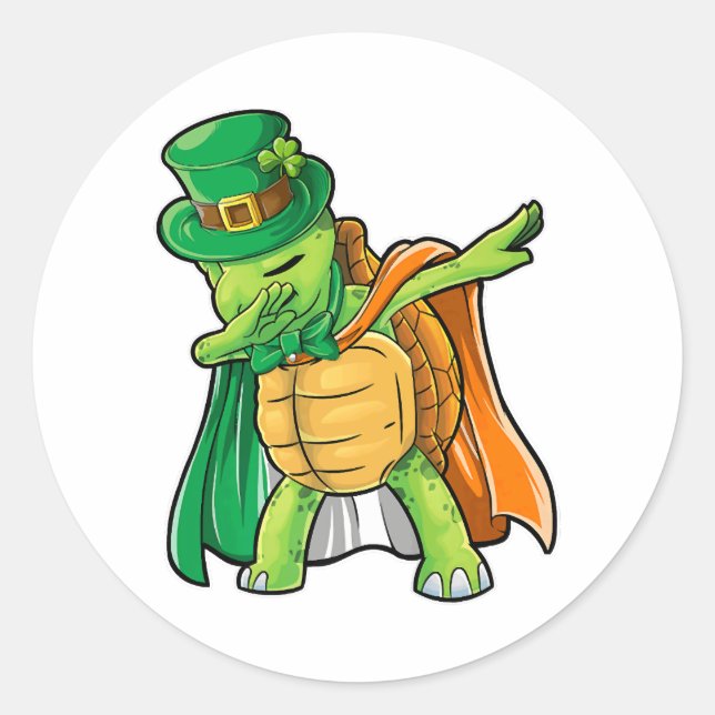 Dabbing Turtle St Patricks Day Boys Leprechaun Classic Round Sticker (Front)