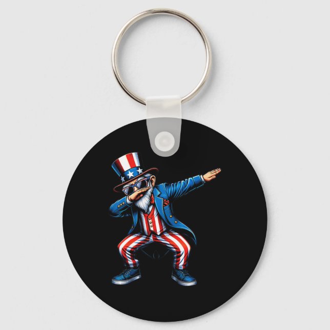 Dabbing Uncle Sam Funny 4th Of July Patriotic Boys Key Ring (Front)