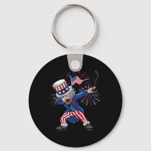 Dabbing Uncle Sam Ice Hockey Puck Indepedence Day  Key Ring