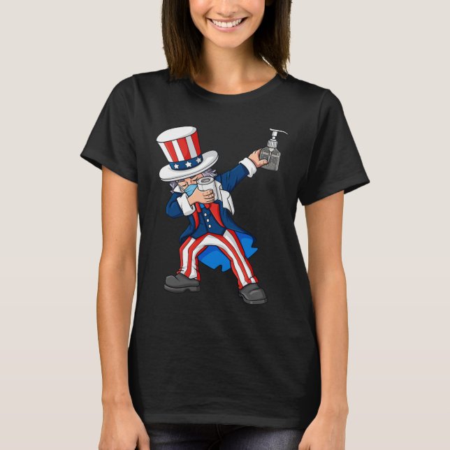 Dabbing Uncle Sam In A Mask 4th Of July Dab Fun Bo T-Shirt (Front)