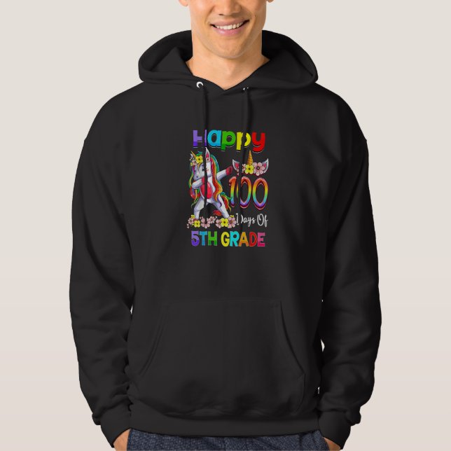 Dabbing Unicorn 100th Day Of School 5th Grade Girl Hoodie (Front)