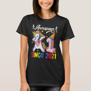 Dabbing Unicorn 1st Birthday Awesome 2021 1 Year O T-Shirt