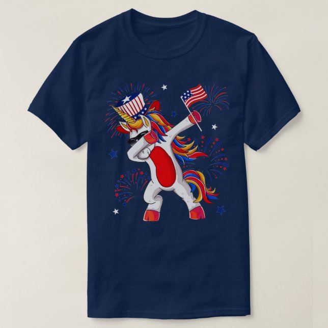 Dabbing Unicorn 4th Of July American Flag Merica G T-Shirt (Design Front)