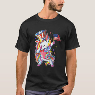 Dabbing Unicorn 4Th Of July American Flag Uncle Sa T-Shirt