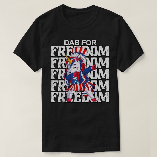 Dabbing Unicorn 4th Of July Freedom Girls Kids Ame T-Shirt (Design Front)