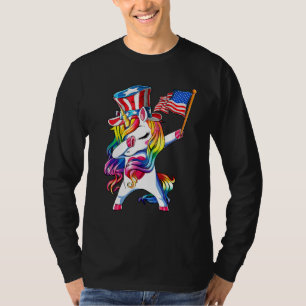 Dabbing Unicorn 4th of July Girls Kids Women Ameri T-Shirt