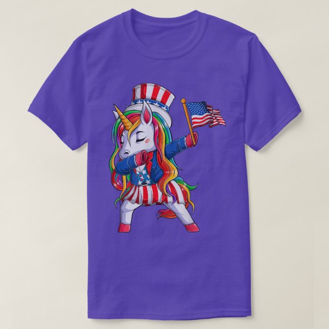 Dabbing Unicorn 4th of July Girls Kids Women Ameri T-Shirt (Design Front)