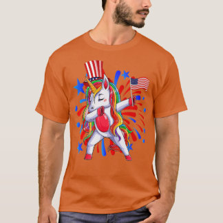 Dabbing Unicorn 4th of July s Girls Kids Women Ame T-Shirt