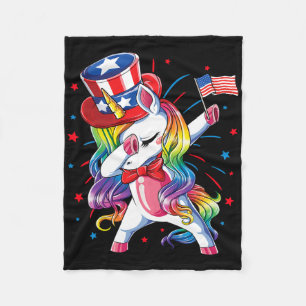 Dabbing Unicorn 4th Of July Uncle Sam Girls Americ Fleece Blanket