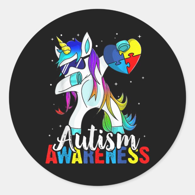 Dabbing Unicorn Autism Awareness Kids Girls Boys B Classic Round Sticker (Front)
