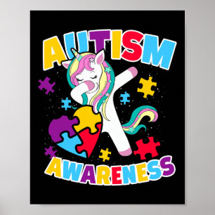Dabbing Unicorn Autism Awareness Puzzle Ribbon Gif Poster