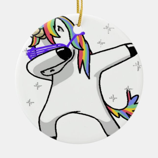 Dabbing Unicorn Ceramic Tree Decoration (Front)