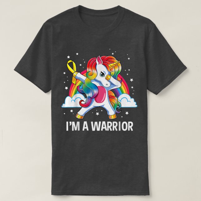 Dabbing Unicorn Childhood Cancer Awareness Warrior T-Shirt (Design Front)