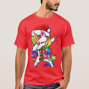 Dabbing Unicorn Christmas Girls Santa Hat Scarf Xm T-Shirt