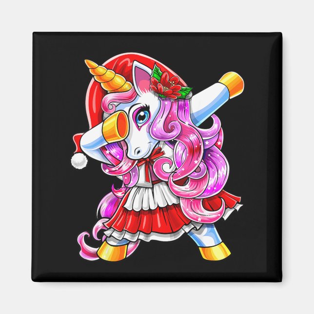 Dabbing Unicorn Christmas Santa Costume Unicorn Gi Magnet (Front)