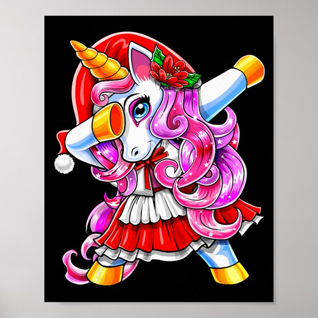 Dabbing Unicorn Christmas Santa Costume Unicorn Gi Poster (Front)
