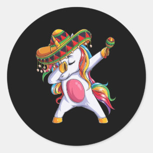 Dabbing Unicorn Cinco De Mayo Kids Girls Women Mex Classic Round Sticker