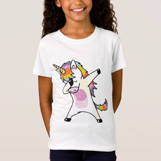 Dabbing Unicorn Cute Rainbow Birthday Girl T-Shirt (Front)