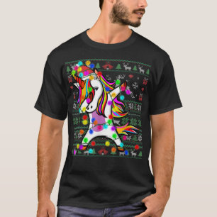 Dabbing Unicorn Fairy Lights Ugly Christmas Sweate T-Shirt