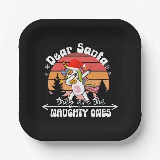  Dabbing Unicorn Funny Christmas Paper Plate (Front)